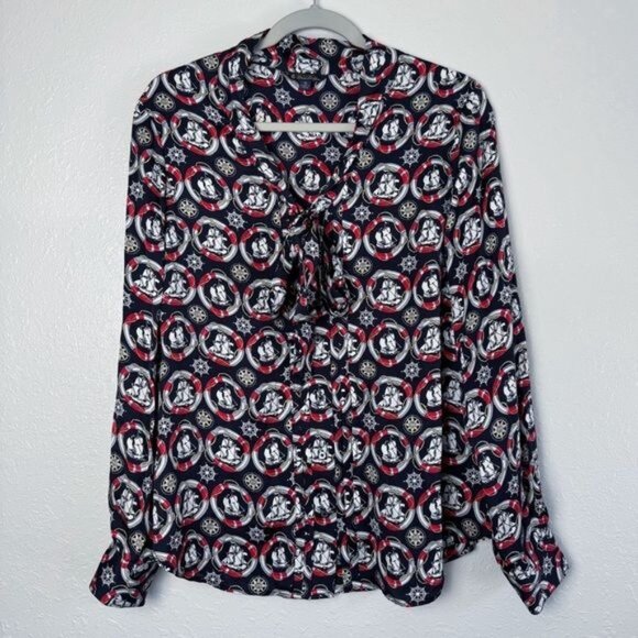 Brooks Brothers silk nautical ship neck tie long sleeve blouse 10 - Picture 3 of 9